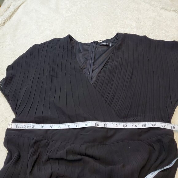 NWT Boohoo Black Occasion Office Formal‎ Pleated Wrap Plus Size Midi Dress 20 - Picture 9 of 11
